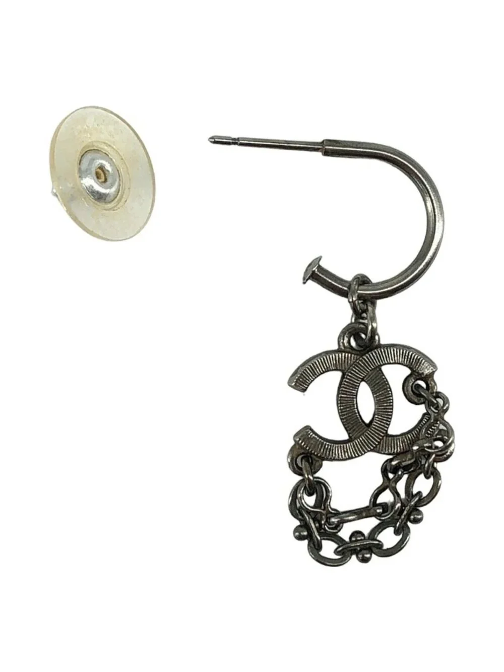 Chanel CC Logo Chain Earrings Silver